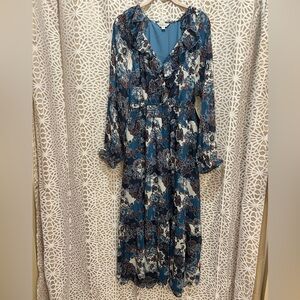 Frye Women's Long Sleeve Floral Dress - Blue and White